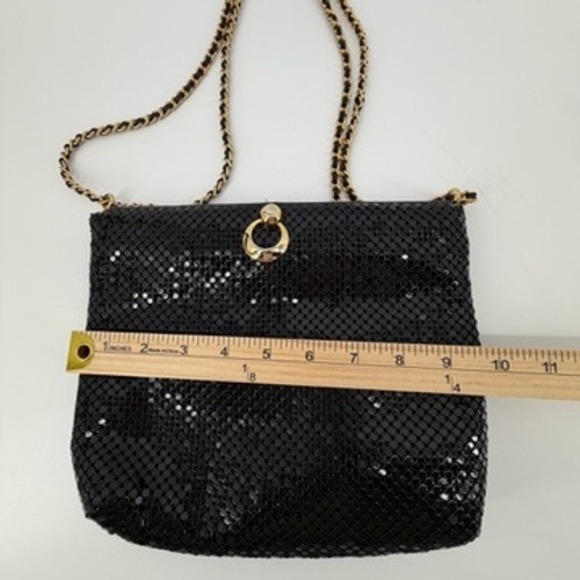 Whiting and Davis Black Mesh Evening‎ Shoulder Bag Gold Chain Clasp - Picture 8 of 10